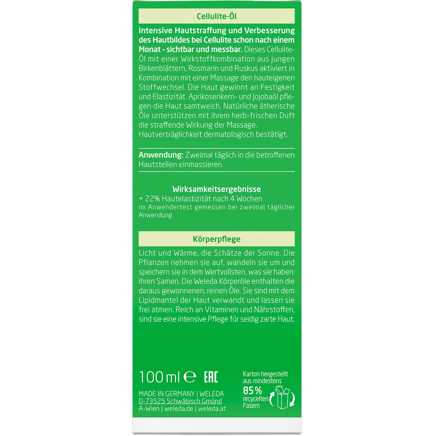 Weleda Cellulite-Öl Birke - glättet, strafft und verbessert das Hautbild bei regelmäßiger Massage